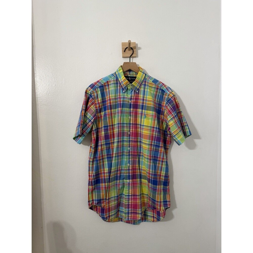 Ralph Lauren Classic Fit Madras Plaid Shirt Mens M Multicolor Short Sleeve